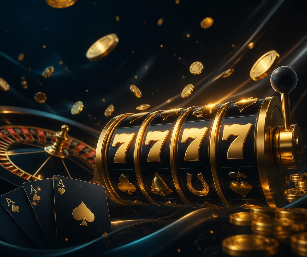 Wbetz Casino gokkast met gouden zevens, speelkaarten en fiches